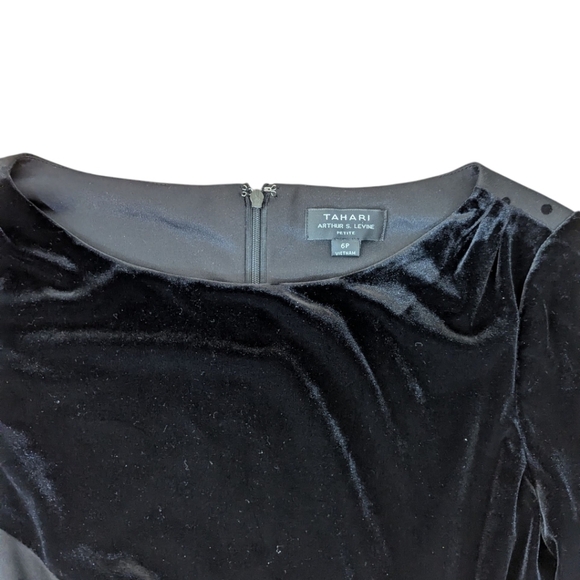 Velvet Polka Dots Black Dress Tahari Side Ruched Party Office Siren Dress 6P - Picture 5 of 11
